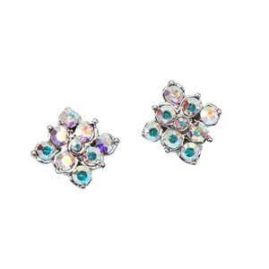 Aurora Borealis Swarovski Crystal Floral Stud Earrings